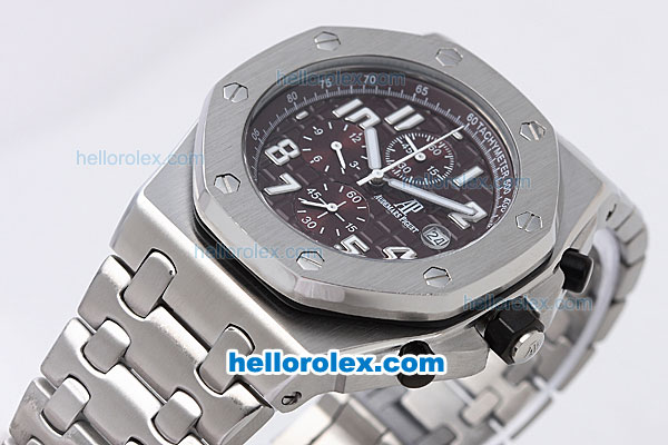 Audemars Piguet Royal Oak Offshore Chronograph Quartz Movement with Brown Dial and White Marking-SS Strap - Click Image to Close
